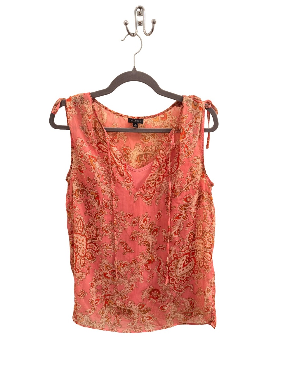 Talbots Coral Paisley Tie-Shoulder Blouse